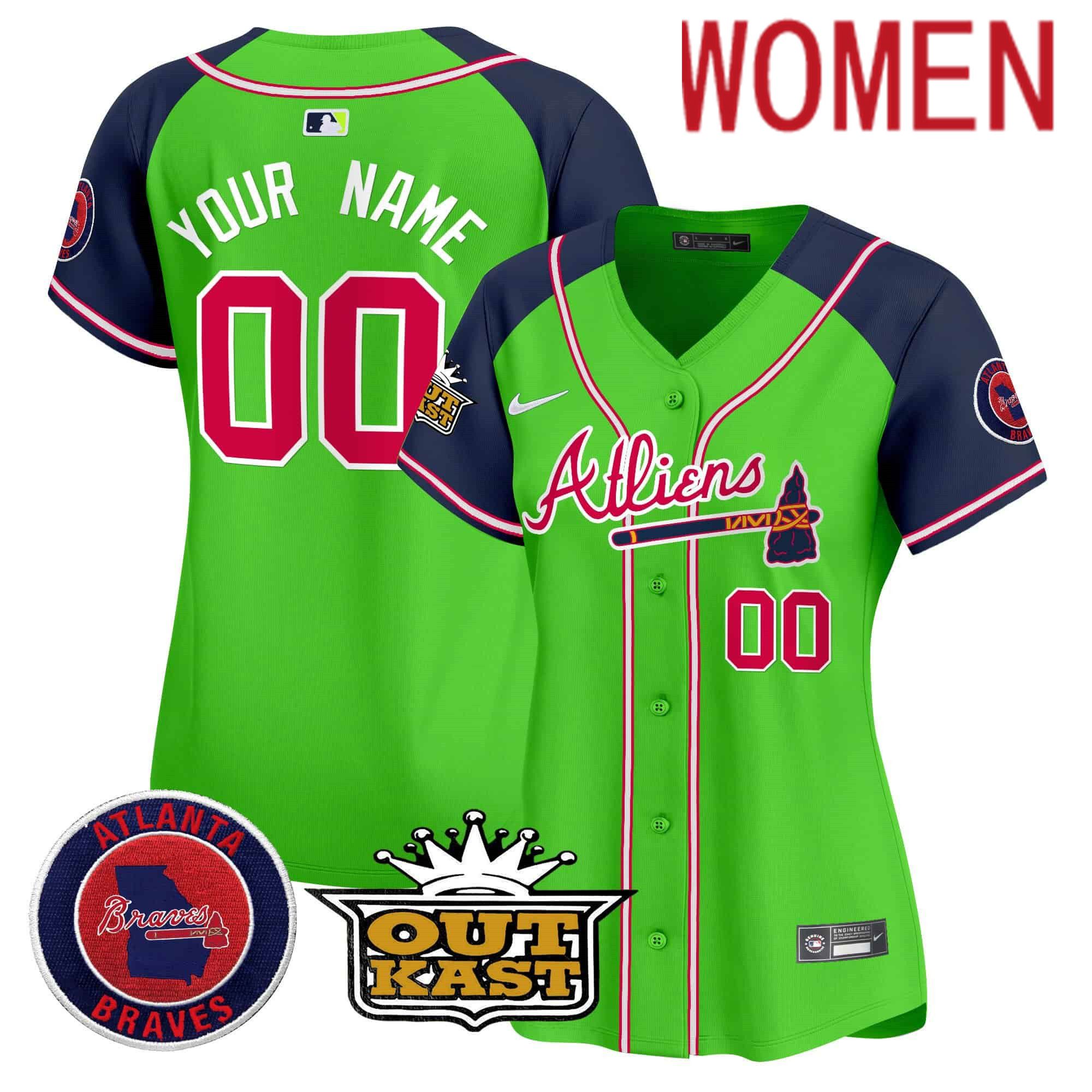 Women Atlanta Braves Green 2024 Nike Atliens Vapor Premier Limited Custom MLB Jersey style 1